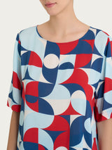 Blusa girocollo in Ecoseta Blu Donna - Ragno