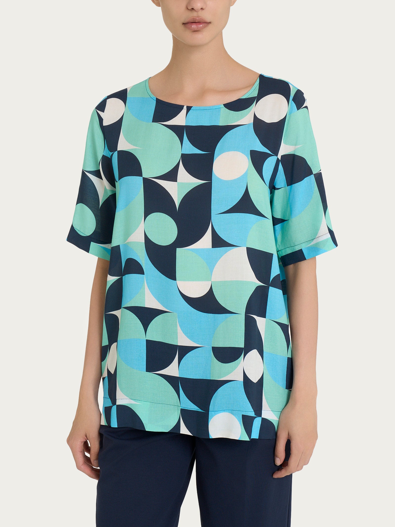 Blusa girocollo in Ecoseta Verdi Donna - Ragno