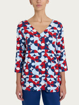 Blusa con scollo a V e geometric pattern in Viscosa Summer Azzurri Donna - Ragno