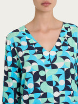 Blusa con scollo a V e geometric pattern in Viscosa Summer Donna - Ragno