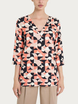 Blusa con scollo a V e geometric pattern in Viscosa Summer Marroni Donna - Ragno