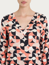 Blusa con scollo a V e geometric pattern in Viscosa Summer Marroni Donna - Ragno