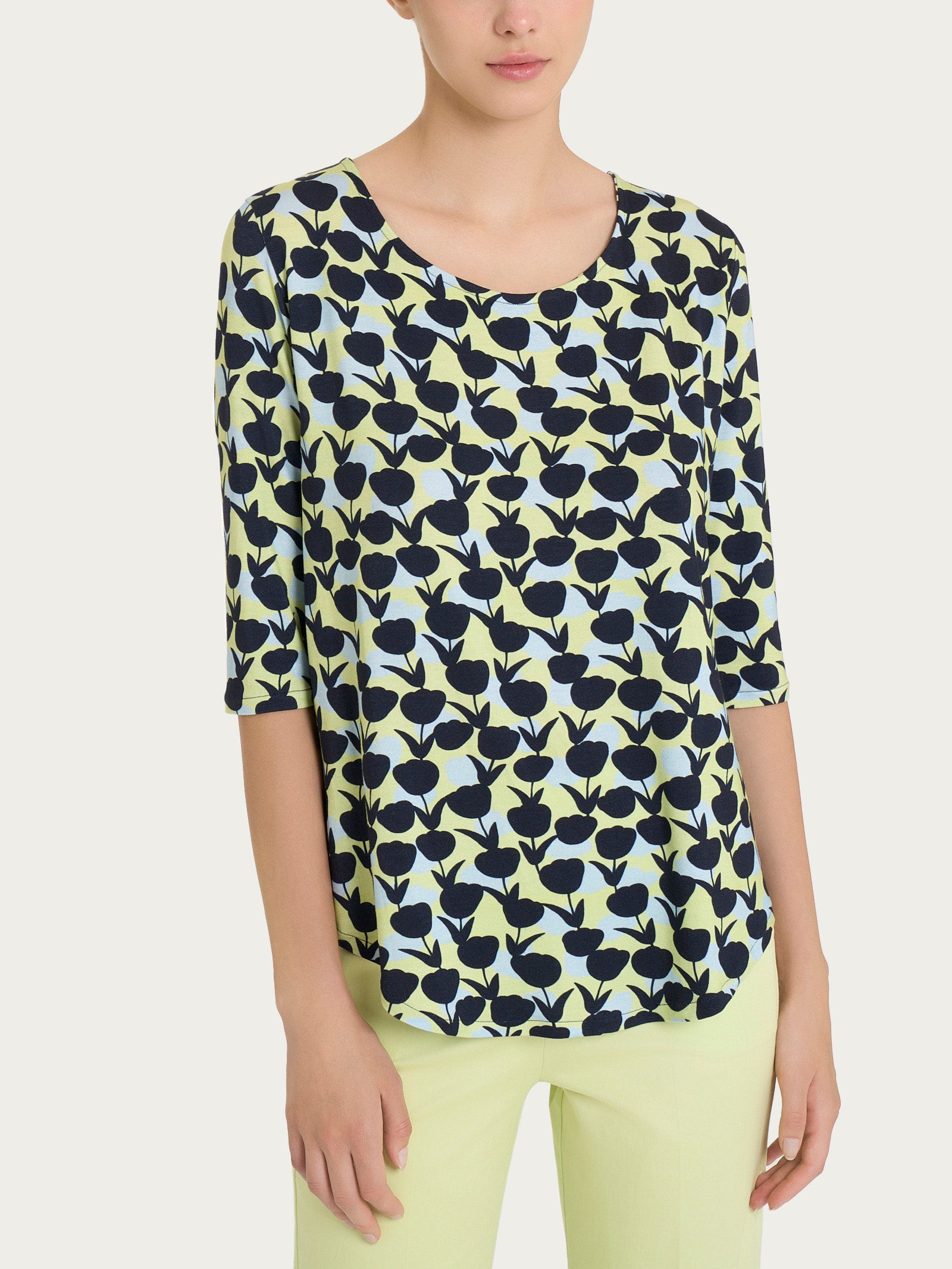 Maglietta girocollo con tulips pattern in Viscosa Summer Verdi Donna - Ragno