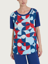 Maglietta con scollo a barchetta e geometric pattern in Misto Viscosa Blu Donna - Ragno