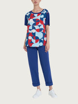 Maglietta con scollo a barchetta e geometric pattern in Misto Viscosa Blu Donna - Ragno