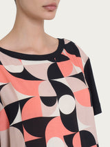 Maglietta con scollo a barchetta e geometric pattern in Misto Viscosa Marroni Donna - Ragno