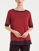 Maglietta girocollo con manica al gomito in Viscosa Summer. Rossi Donna - Ragno