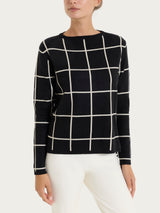 Maglia con collo a barchetta e fantasia check in Super Soft Neri Donna - Ragno