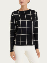 Maglia con collo a barchetta e fantasia check in Super Soft Neri Donna - Ragno