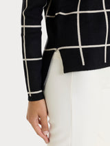Maglia con collo a barchetta e fantasia check in Super Soft Neri Donna - Ragno