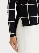 Maglia con collo a barchetta e fantasia check in Super Soft Neri Donna - Ragno