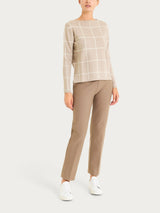 Maglia con collo a barchetta e fantasia check in Super Soft Grigi Donna - Ragno