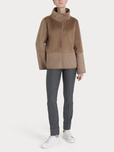 Giacca corta con collo alto double-face in Vegan Shearling Marroni Donna - Ragno