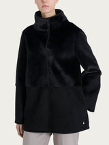 Giacca lunga con collo alto double-face in Vegan Shearling Neri Donna - Ragno
