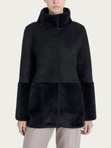 Giacca lunga con collo alto double-face in Vegan Shearling Neri Donna - Ragno