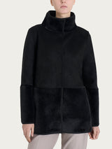 Giacca lunga con collo alto double-face in Vegan Shearling Neri Donna - Ragno