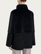 Giacca lunga con collo alto double-face in Vegan Shearling Neri Donna - Ragno