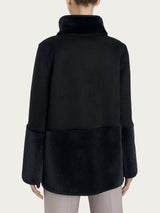 Giacca lunga con collo alto double-face in Vegan Shearling Neri Donna - Ragno