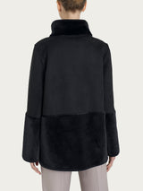 Giacca lunga con collo alto double-face in Vegan Shearling Neri Donna - Ragno
