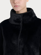 Giacca lunga con collo alto double-face in Vegan Shearling Neri Donna - Ragno