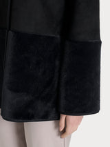Giacca lunga con collo alto double-face in Vegan Shearling Neri Donna - Ragno