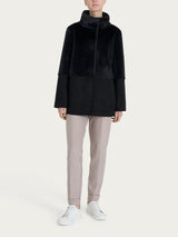 Giacca lunga con collo alto double-face in Vegan Shearling Neri Donna - Ragno