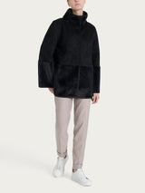 Giacca lunga con collo alto double-face in Vegan Shearling Neri Donna - Ragno