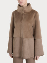 Giacca lunga con collo alto double-face in Vegan Shearling Marroni Donna - Ragno