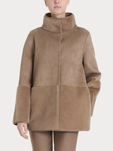 Giacca lunga con collo alto double-face in Vegan Shearling Marroni Donna - Ragno