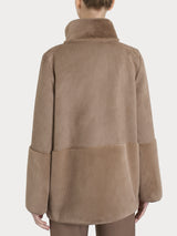 Giacca lunga con collo alto double-face in Vegan Shearling Marroni Donna - Ragno