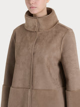 Giacca lunga con collo alto double-face in Vegan Shearling Marroni Donna - Ragno
