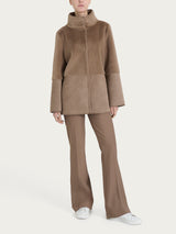 Giacca lunga con collo alto double-face in Vegan Shearling Marroni Donna - Ragno