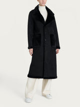 Cappotto lungo con revers double-face in Vegan Shearling Neri Donna - Ragno