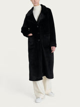 Cappotto lungo con revers double-face in Vegan Shearling Neri Donna - Ragno