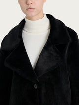 Cappotto lungo con revers double-face in Vegan Shearling Neri Donna - Ragno