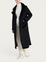 Cappotto lungo con revers double-face in Vegan Shearling Neri Donna - Ragno