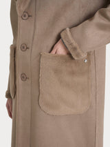 Cappotto lungo con revers double-face in Vegan Shearling Marroni Donna - Ragno