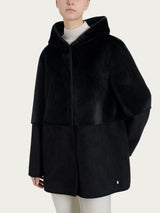 Giacca con cappuccio double-face in Vegan Shearling Neri Donna - Ragno