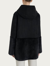 Giacca con cappuccio double-face in Vegan Shearling Neri Donna - Ragno