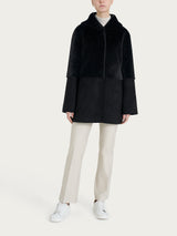 Giacca con cappuccio double-face in Vegan Shearling Neri Donna - Ragno