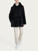 Giacca con cappuccio double-face in Vegan Shearling Neri Donna - Ragno