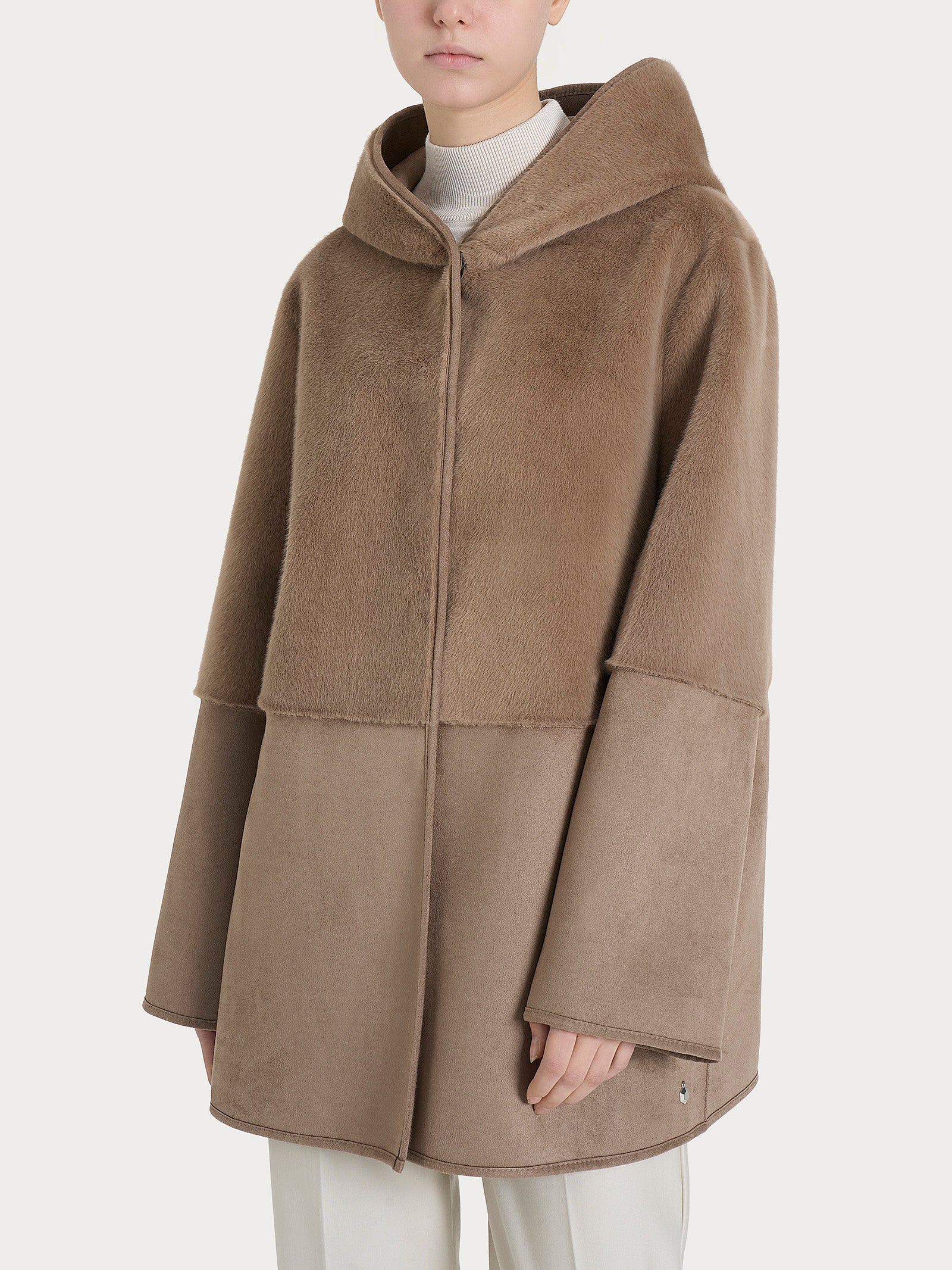 Giacca con cappuccio double-face in Vegan Shearling  Marroni Donna - Ragno