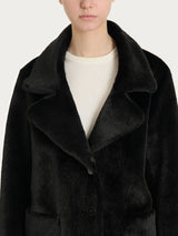 Cappotto corto con revers double-face in Vegan Shearling Neri Donna - Ragno