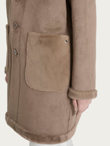 Cappotto corto con revers double-face in Vegan Shearling Marroni Donna - Ragno