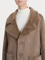 Cappotto corto con revers double-face in Vegan Shearling Marroni Donna - Ragno