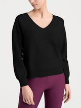 Maglia Punto Links con scollo a V in misto Lana e Angora Neri Donna - Ragno