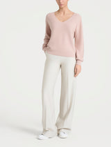 Maglia Punto Links con scollo a V in misto Lana e Angora Rosa Donna - Ragno