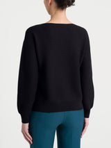 Maglia Punto Links con scollo a barchetta in misto Lana e Angora Neri Donna - Ragno