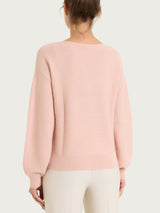Women's Pink "Punto Links" Sweater with Boat Neckline in a Wool and Angora Blend - Ragno