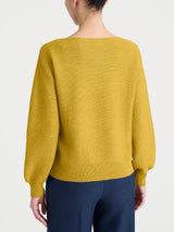 Women's Yellow "Punto Links" Sweater with Boat Neckline in a Wool and Angora Blend - Ragno